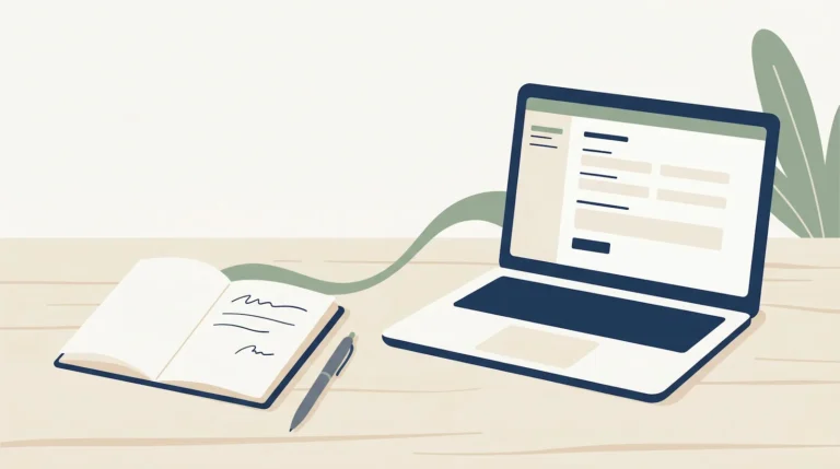 Otwarty notatnik i laptop z formularzem – ilustracja do artykułu o opisaniu problemu psychologowi